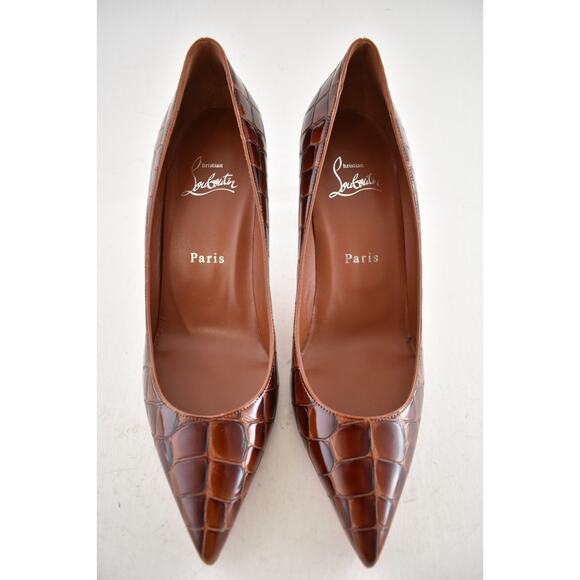Christian Louboutin Kate 85 Brown Acajou Calf Ali Croc Pointed Toe Heel Pump 40 - Picture 9 of 16